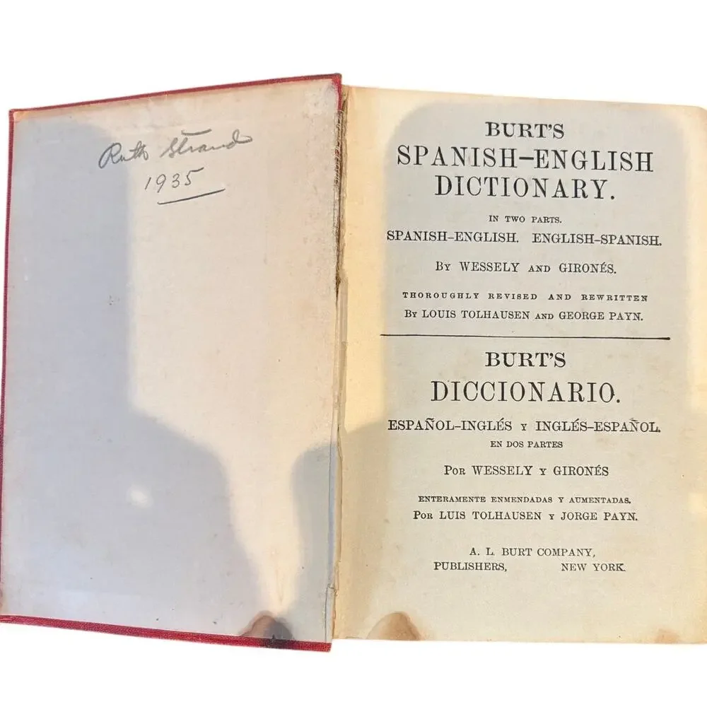 Vintage 1930's Burt's Spanish-English Dictionary Book, Wessely & Girones, HC